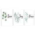 3 Piece Inspirational Wall Art, White Plants Background Picture, Quotes "Love Joy Peace" Canvas Print Decor, Triptych