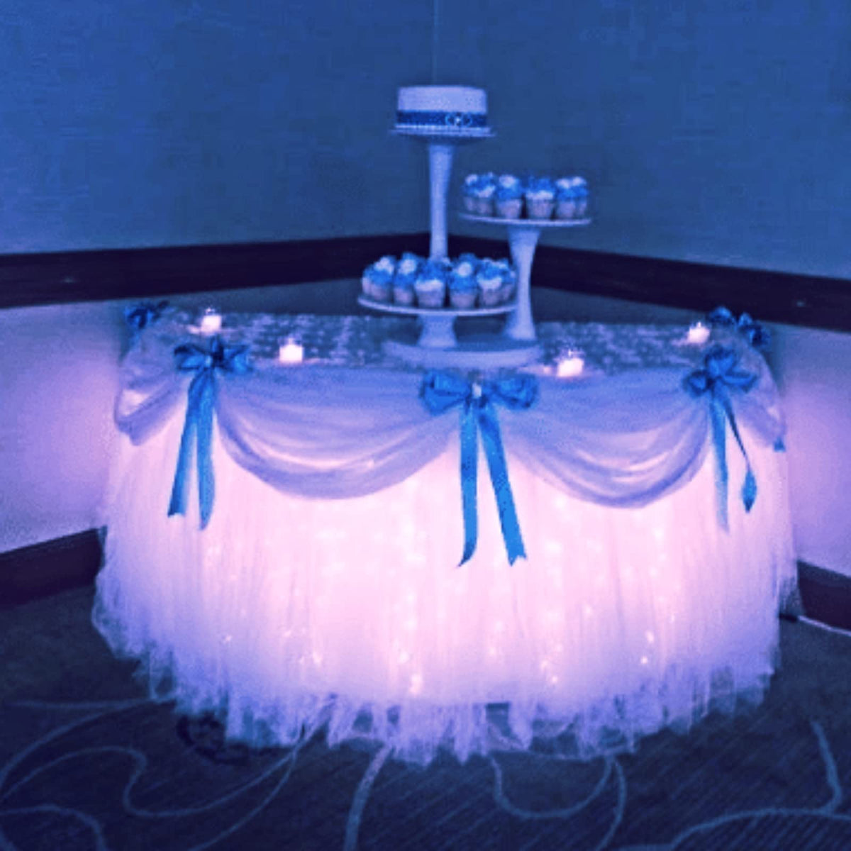 4 PCS Under Table LED Lights for Party - Rechargable 8 LEDs Uplighting with Remote for Cocktail Birthday Centerpiece