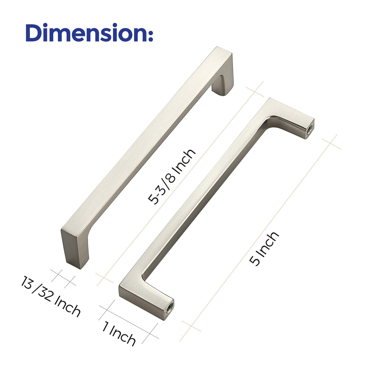 Brushed Nickel Cabinet Handles Square Pulls, 5 Inch, 25 Pack