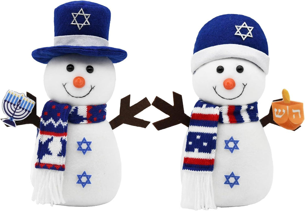 Hanukkah Decorations Indoor, Snowman Figurines with and Star of David, Jewish Gnomes Holiday Decor Chanukah - Set of 2