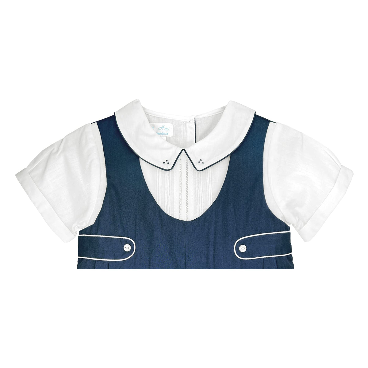 Baby Boys' Shortall with Pintucks and Side Tabs, Navy