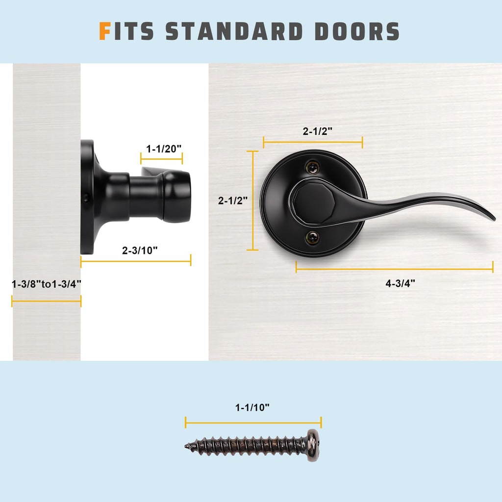 10 Set Dummy Lever Door Handles with a Black Finish, No-Functioning Pull Only Door Leversets(10 Left + 10 Right)