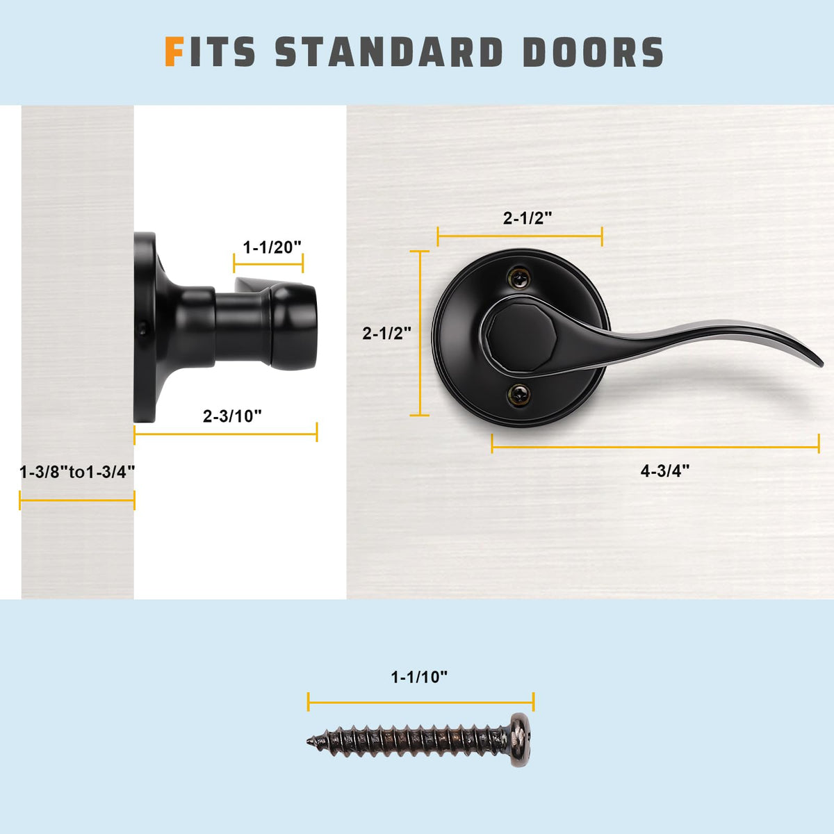10 Set Dummy Lever Door Handles with a Black Finish, No-Functioning Pull Only Door Leversets(10 Left + 10 Right)