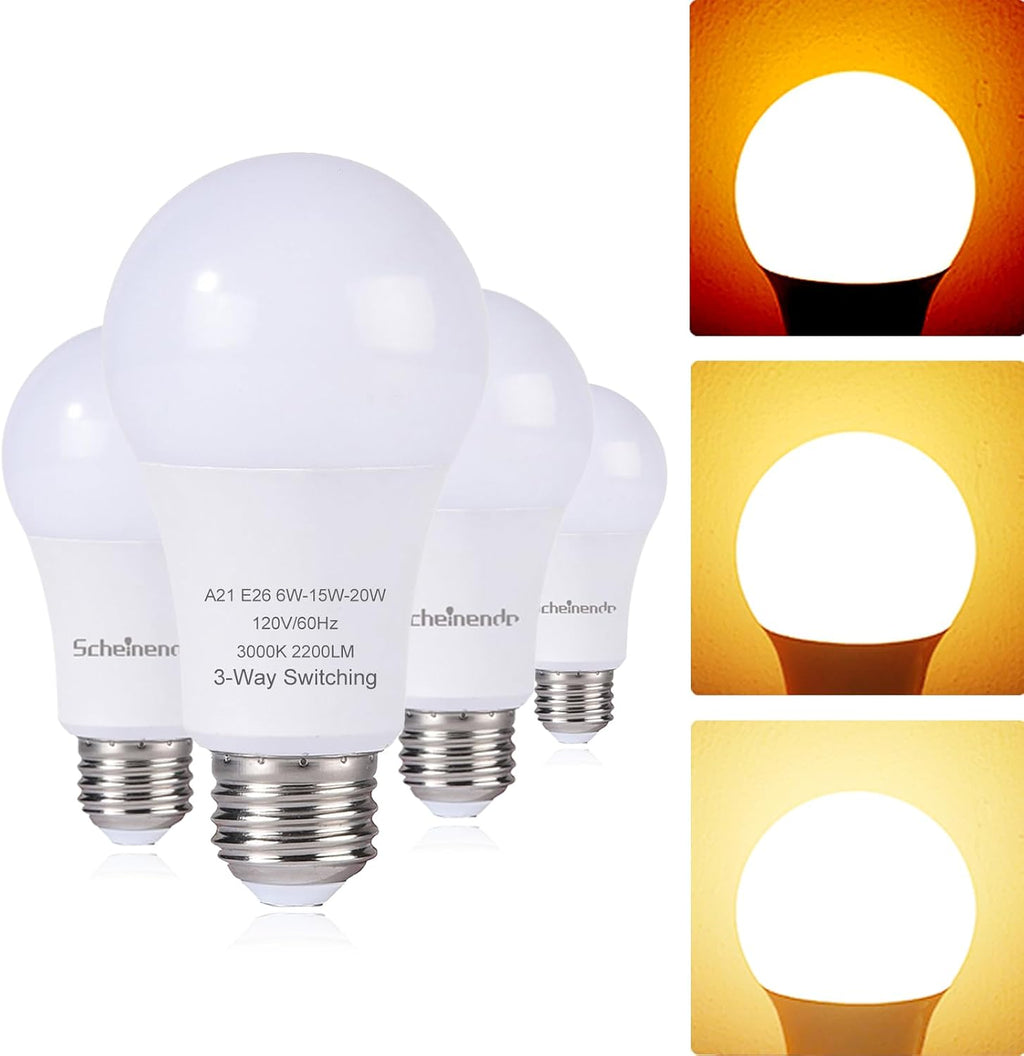 3-Way Led Light Bulbs 50 100 150 Watt Equiv, A21 E26 Bulb, 3000K, 4PK