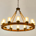 Rustic 12-Light Wagon-Wheel Chandelier, Large Ring Fixture for Great Rooms
