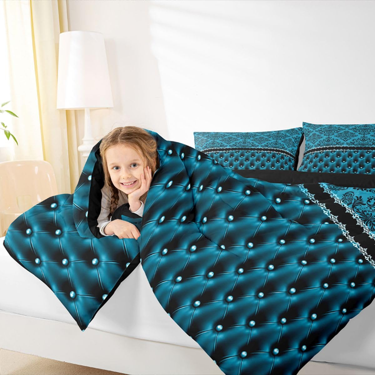 Blue and Black Damask Bedding Set Adults Comforter Set