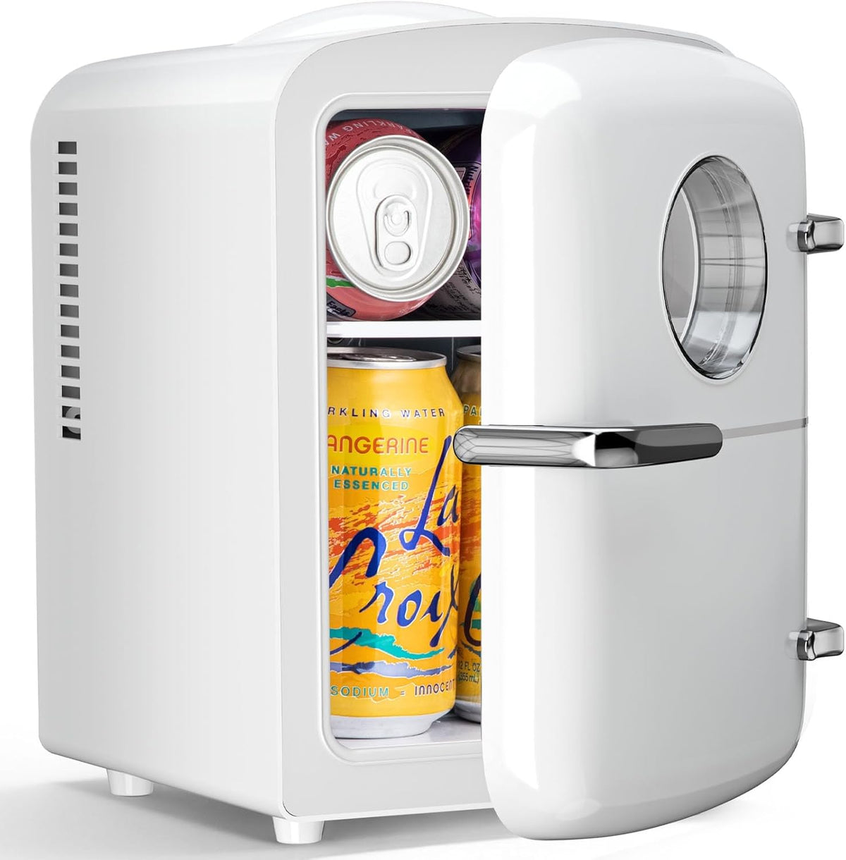 Compact Mini Fridge, 4L Capacity/6 Cans Portable Cooler and Warmer Compact Refrigerator, for Bedroom,Car,Office and Dorm, Small Cooler and Warmer for Cosmetics, Beverage and Food, White
