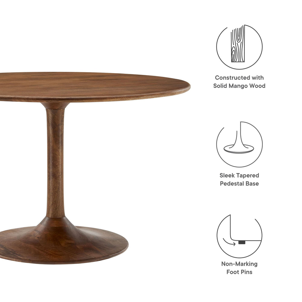 Inspired Saarinen Style 48 Inch Round Wood Dining Table in Walnut - Solid Mango Wood Tabletop with Pedestal Base - Mid Century Modern