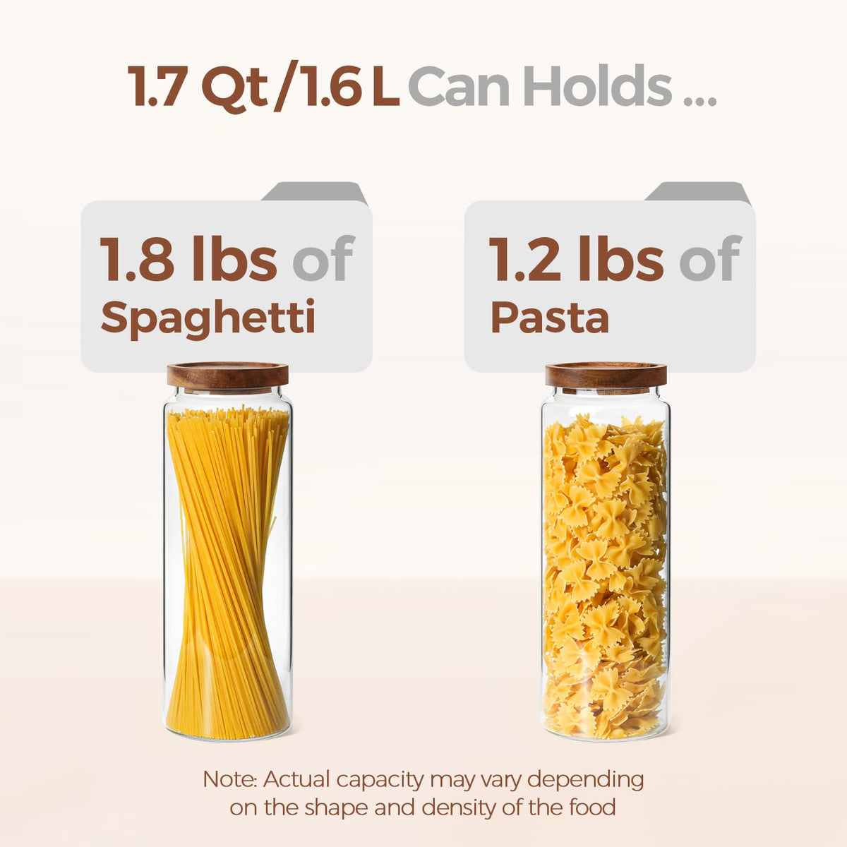 Glass Pasta Storage Containers with Acacia Wood Lids 1.7Qt 3Pack