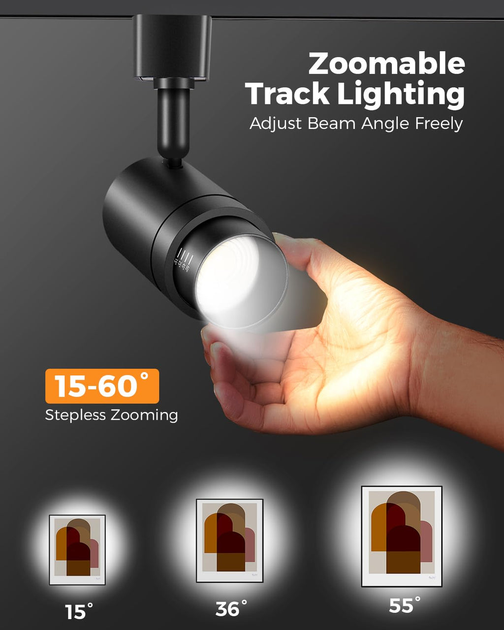 4 Pack Zoomable J Type Track Lighting Heads Dimmable, 12W Black