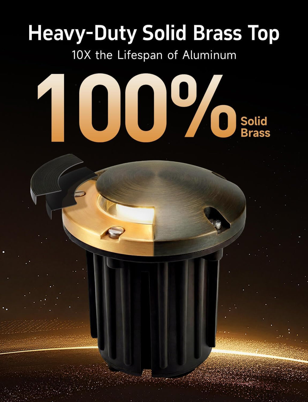 Landscape Well Lights Outdoor - Brass Weathproof Low Voltage In Ground Lighting, LED 12V Turret Top Fixture, Antique