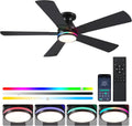 52" Black Flush Mount Ceiling Fan with Light & Remote