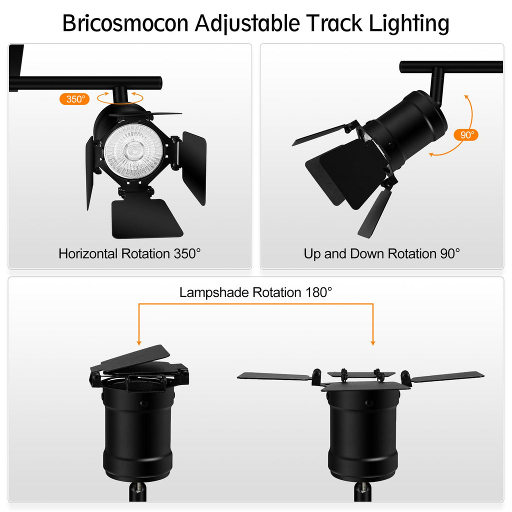 4 Light Track Lighting Fixtures Ceiling, Black Track Lighting with Rotatable Heads, Vintage Industrial Ceiling