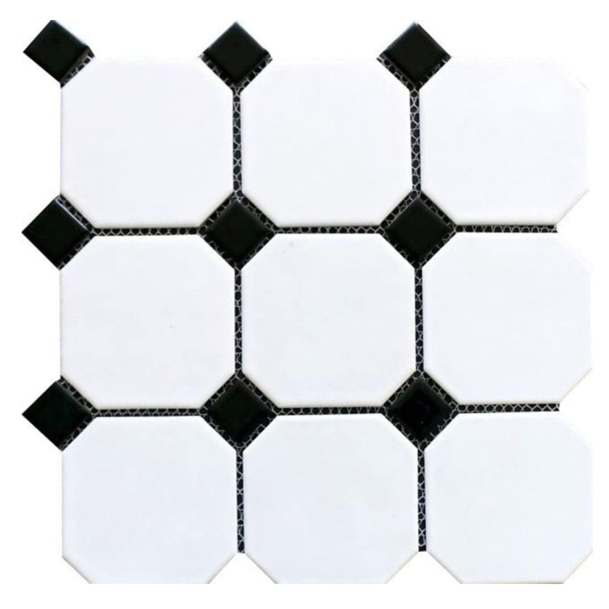 4" Octagon Tile Matte White Mosaic Porcelain Floor and Wall Tile Backsplashes, Accent Wall (Black Dots Glossy, 5