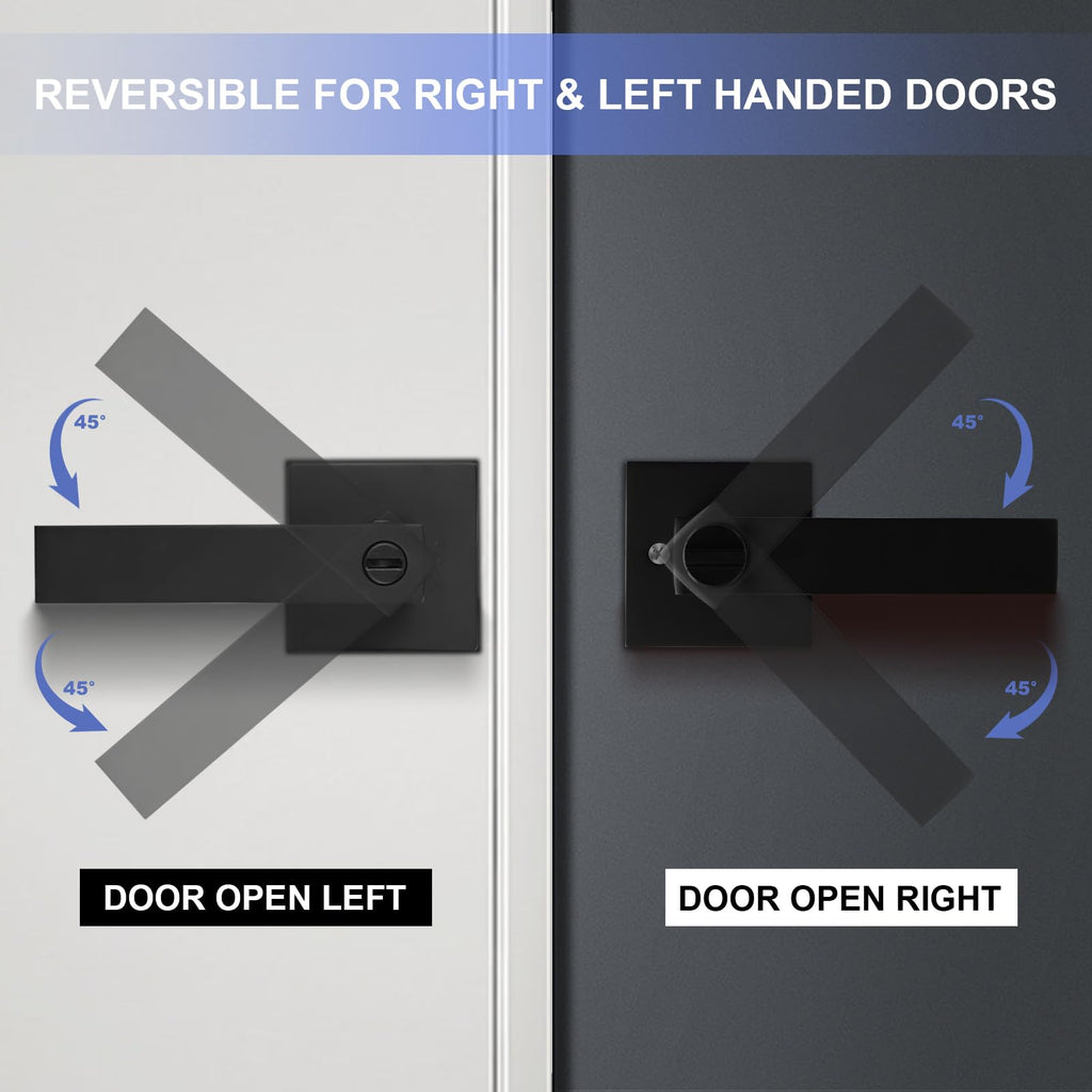 Privacy Door Levers, 5 Pack Matte Black Door Handles, Bed and Bath Door Locksets Heavy Duty Keyless Interior Handles