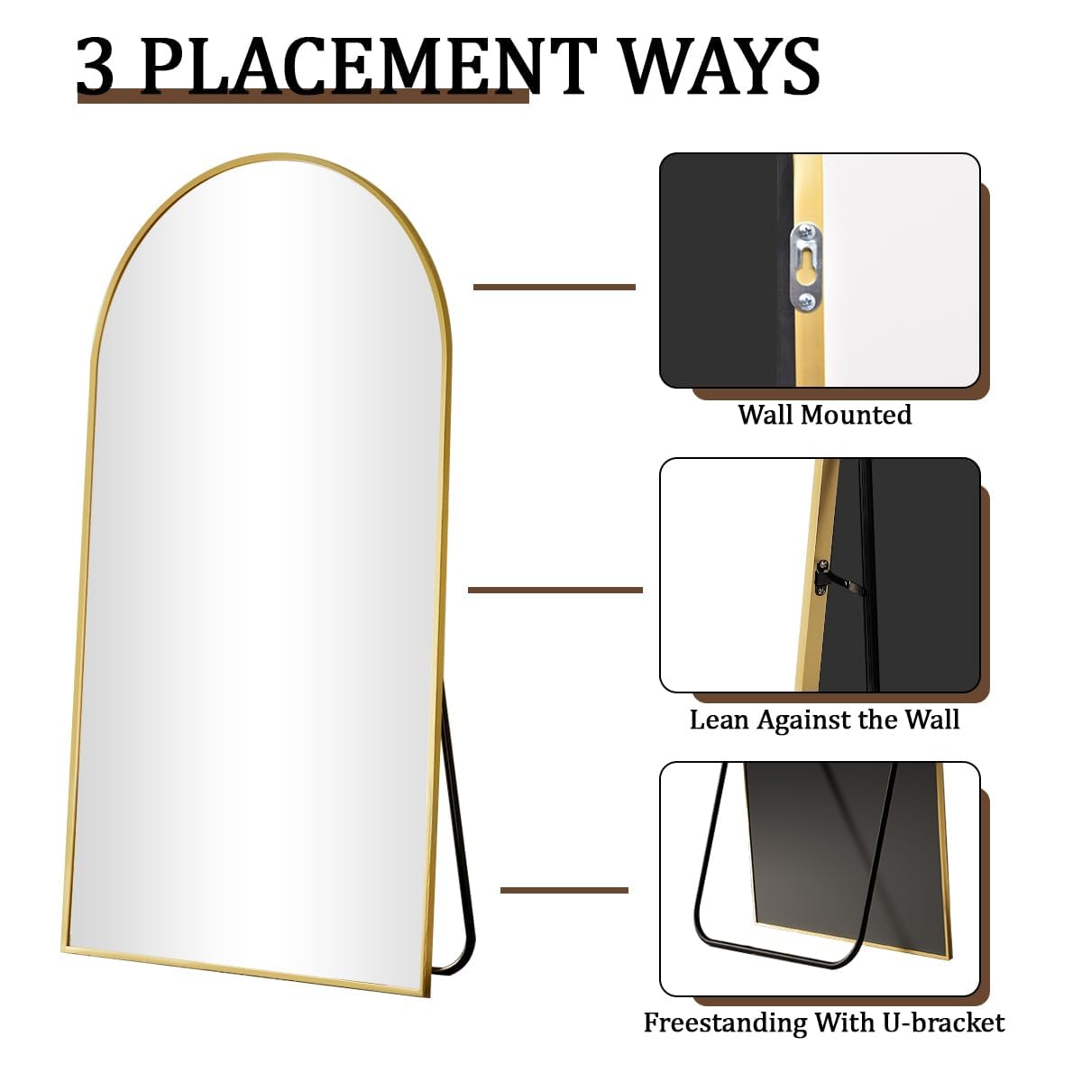35"x78" Gold Large Arched Floor Full Length Dressing Body Mirror