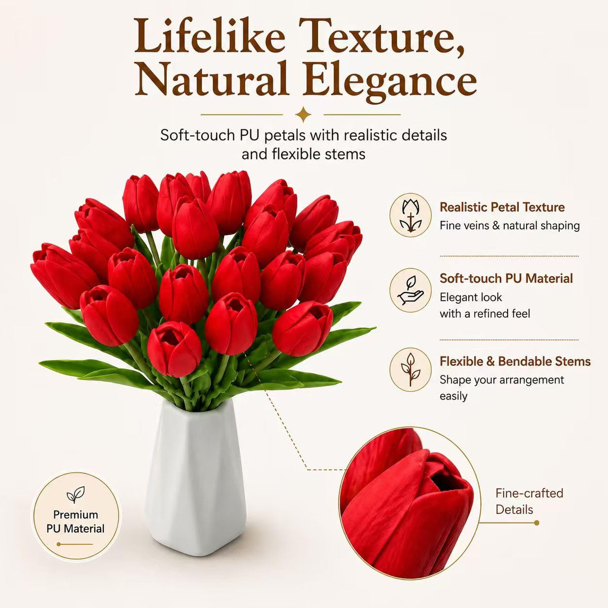 20 Stems Red Artificial Tulip Flowers Centerpieces
