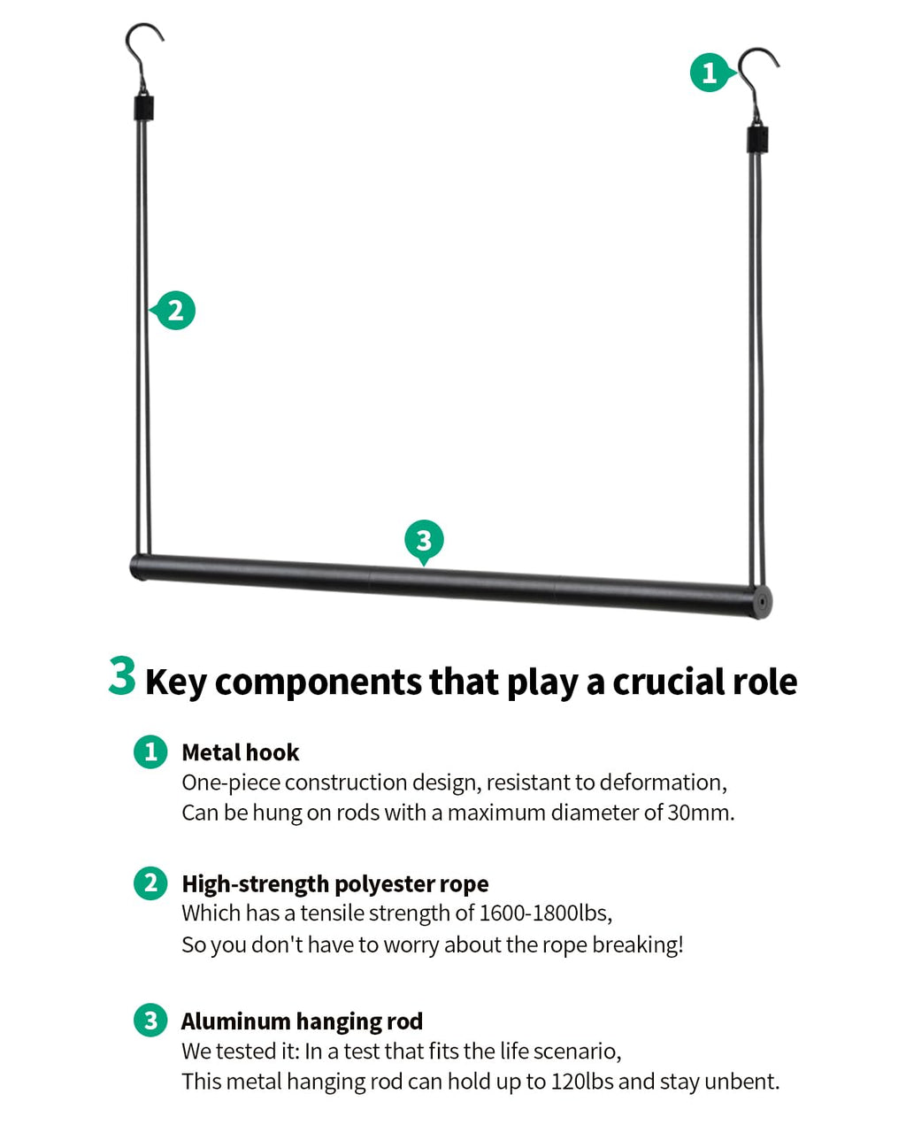 Adjustable Closet Hanging Rod 40" Black Closet Rod Extender