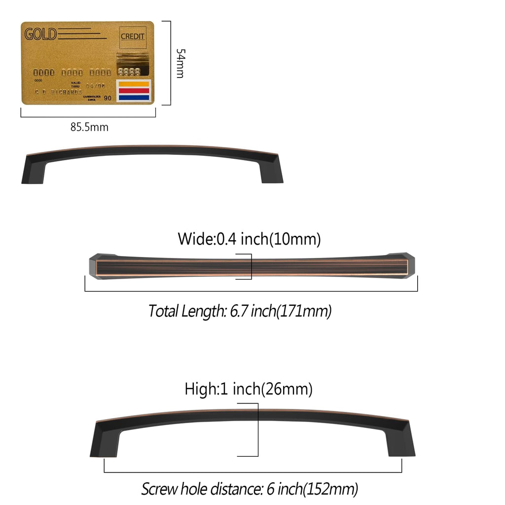 10 Pack Oil Rubbed Bronze Cabinet Pulls 6 Inch(152MM) Hole Centers Kitchen Cabinet Handles Hardware
