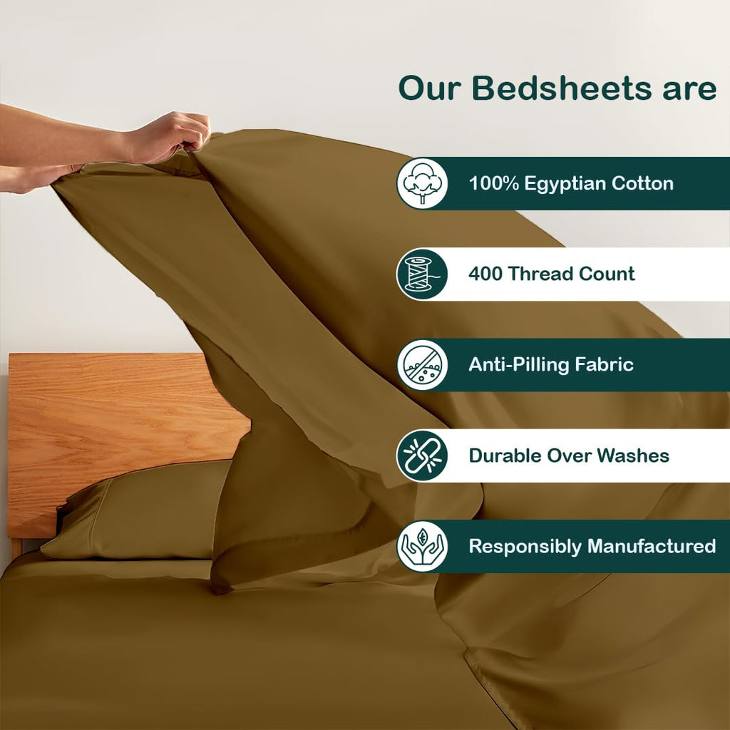 4 Pc Cotton Sheet Set Chocolate Solid 10-18" Deep Pocket
