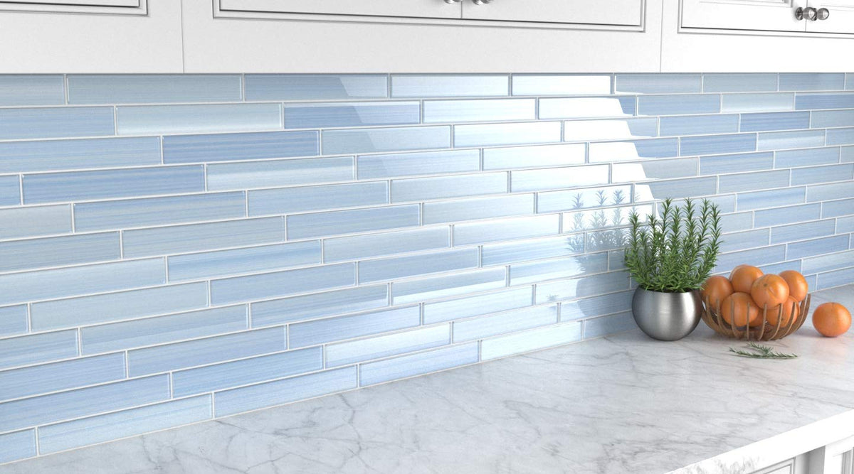 Big Blue Glass Subway Tile Backsplash or Bathroom/Showers, 2x12