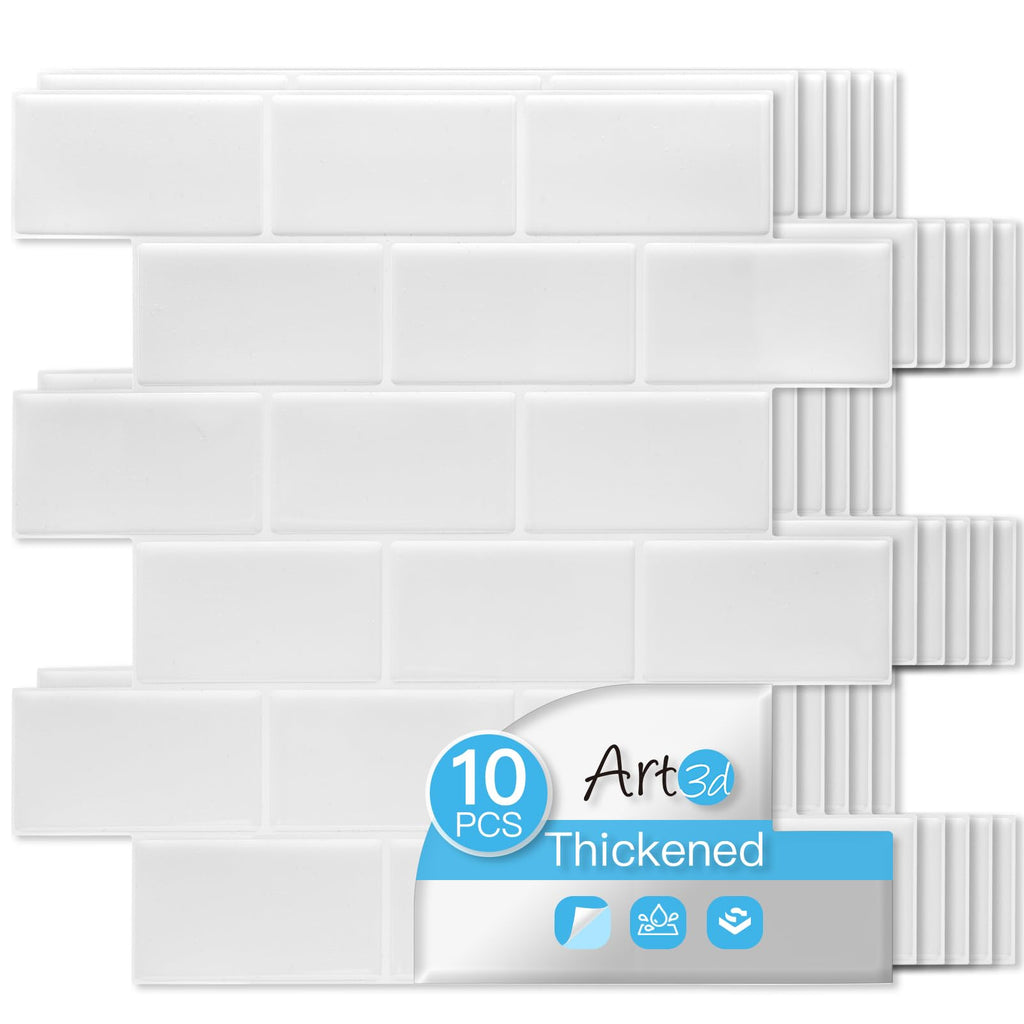 10-Pack Subway Peel and Stick Backsplash, White Washed, 12 x 12 Inch