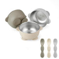 3 Pack Stainless Steel Suction Baby Bowls & 3 Baby Feeding Spoons | Non-Slip Stay Put Bowls & Soft Silicone First