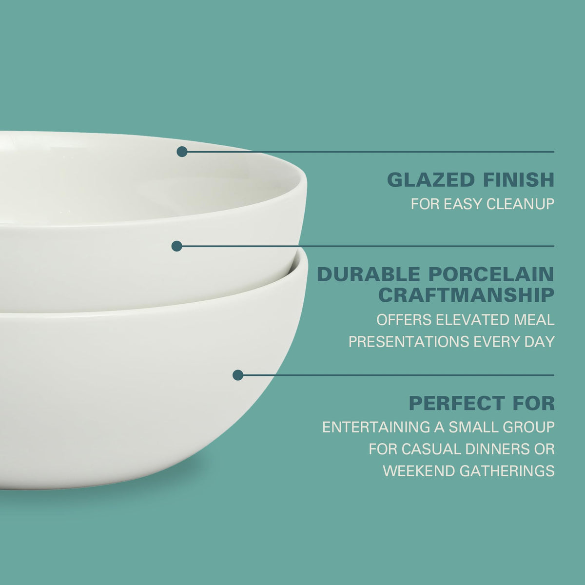 Extra Large Serving Bowls Set of 2-100 oz 10-Inch White Porcelain Salad Bowl Set, Stackable Ceramic Kitchen