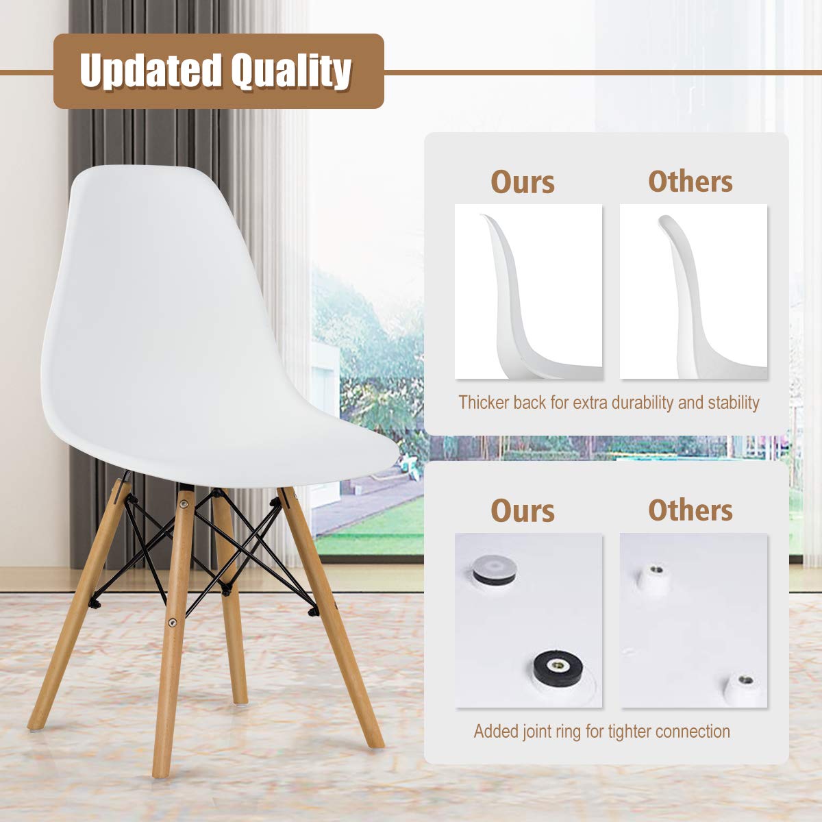 Inspired Eames Style DSW Dining Chairs, Shell Plastic Chairs with Wood Legs, Modern Armless Chairs Kitchen Bedroom, Eiffel DSW