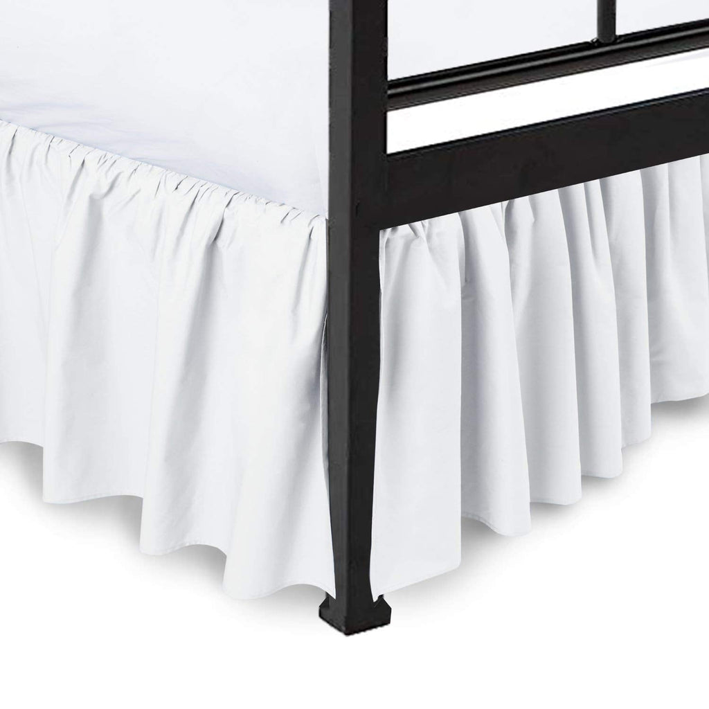 Split Corners Dust Ruffled Bed Skirt with Platform Three Sided Coverage - White, 24 Inch Drop Soft Sheen and