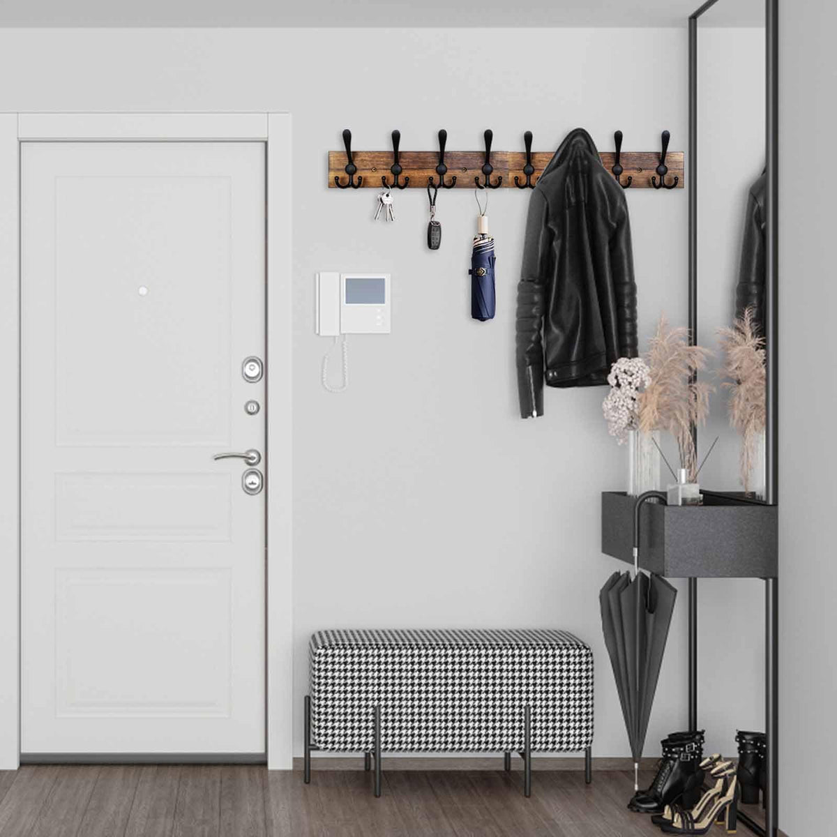 Coat Rack Wall Mount 31.5'' Coat Hanger Wall Mount Burnt Brown Coat Hooks for Wall Rustic Towel Racks Living Room