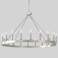 Silver Wagon-Wheel Chandelier, Cool-Toned Ring Light for Modern Farmhouse Rooms