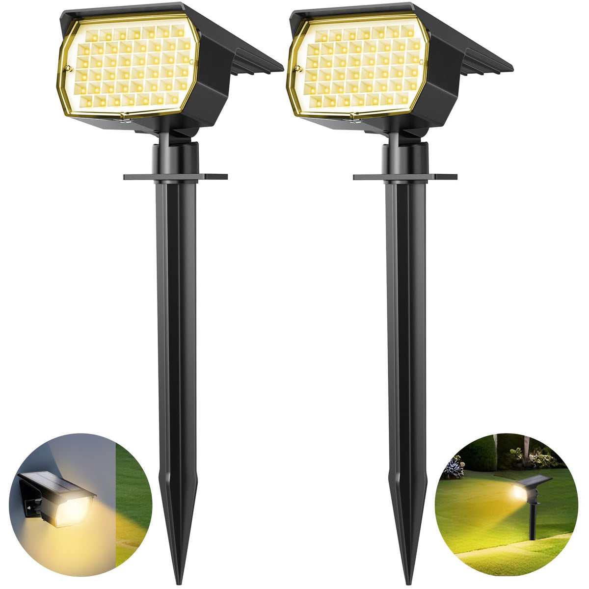 Solar Spot Lights Outdoor 2 Pack, [46 LED/3 Modes] Solar Landscape Spotlights Waterproof, 2-in-1 Auto On/Off Solar