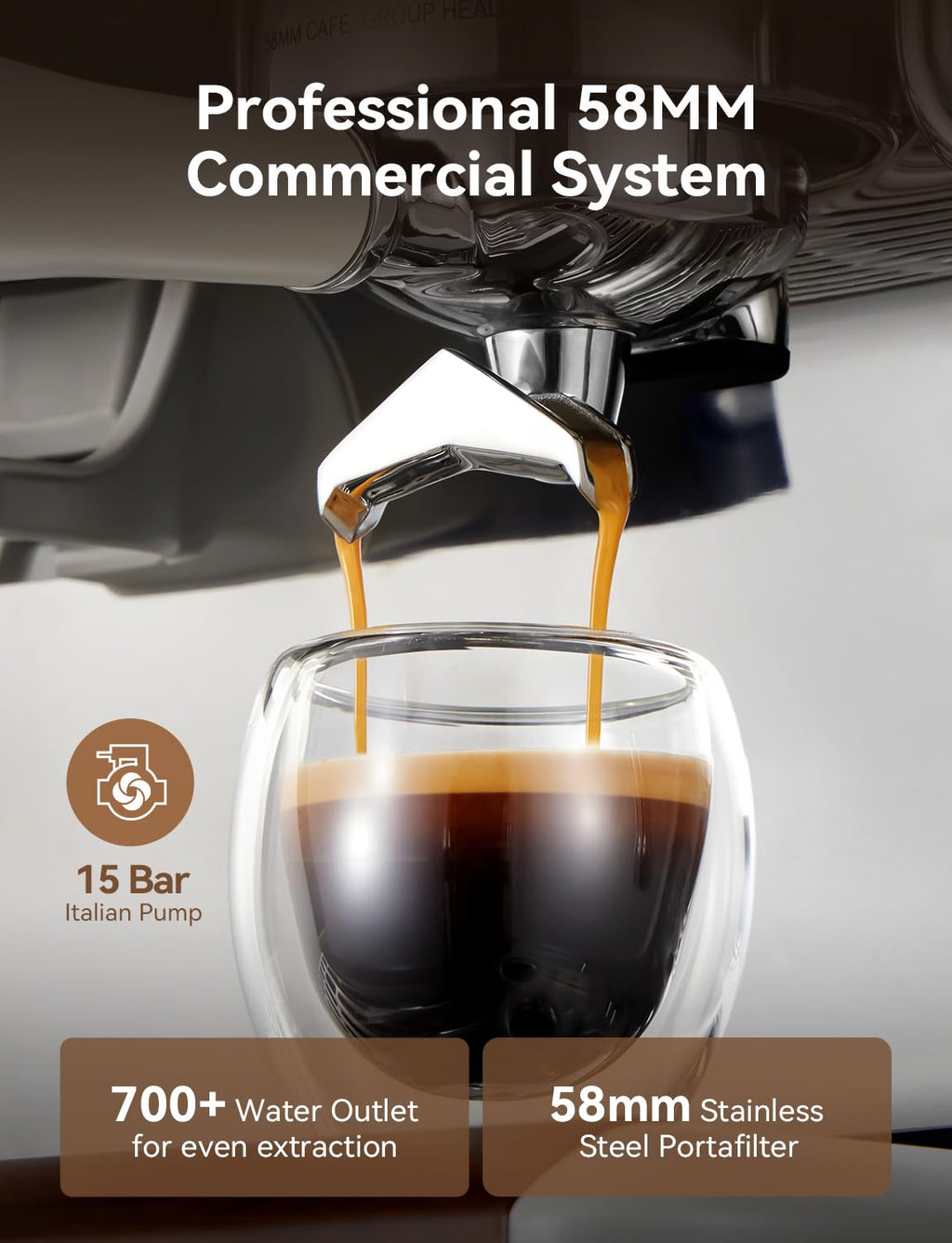 Fast Heat Espresso Machine with Grinder 58mm, 15 Bar