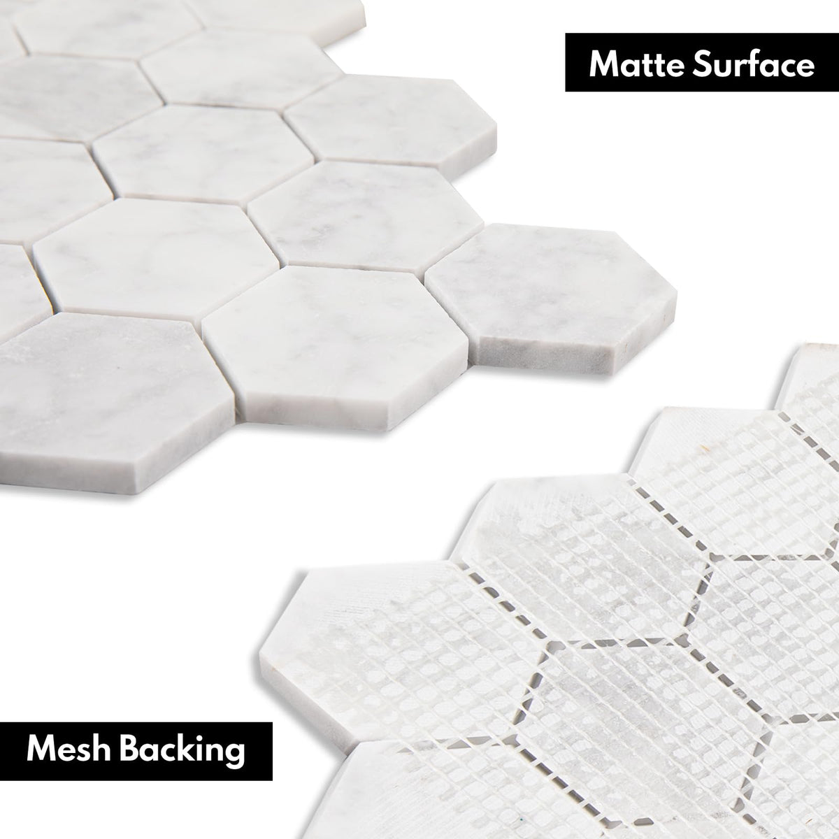 Carrara White Marble Stone 2 Inch Hexagon Italian Bianco Carrera Marble Mosaic Tile Wall Bathroom Shower Floor (5