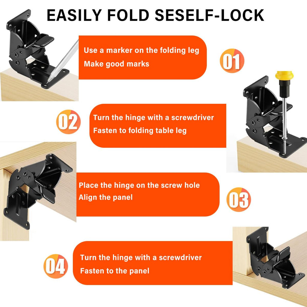 Folding Brackets, 0-180 Degrees Self-Lock Hinge with Screws Black