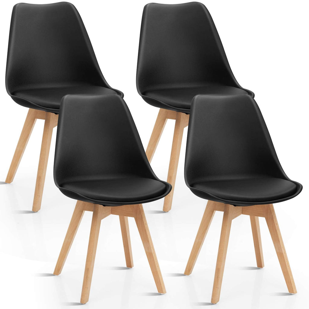 Inspired Saarinen Style Set of 4 Modern Dining Chairs, High Backrest Kitchen Chairs, Elegant Mid Century Side Chairs w/Padded Seat, Solid