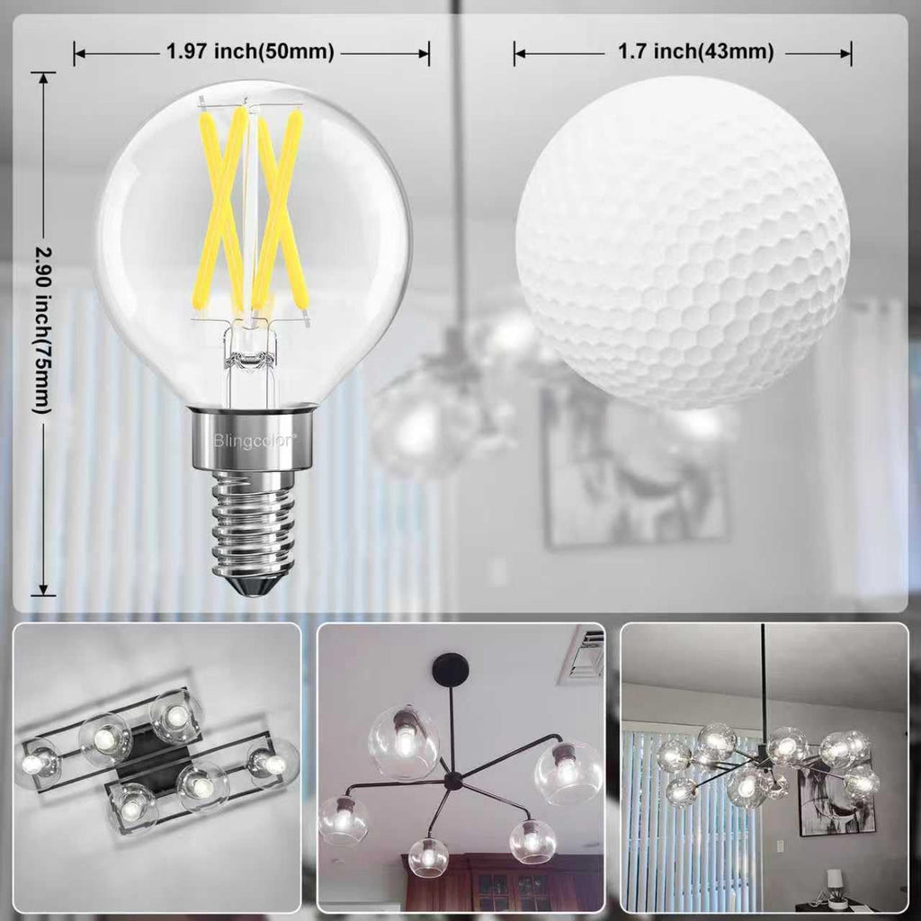 6 Pack E12 Dimmable G16.5 6W LED Candelabra Globe Light Bulbs 5000K