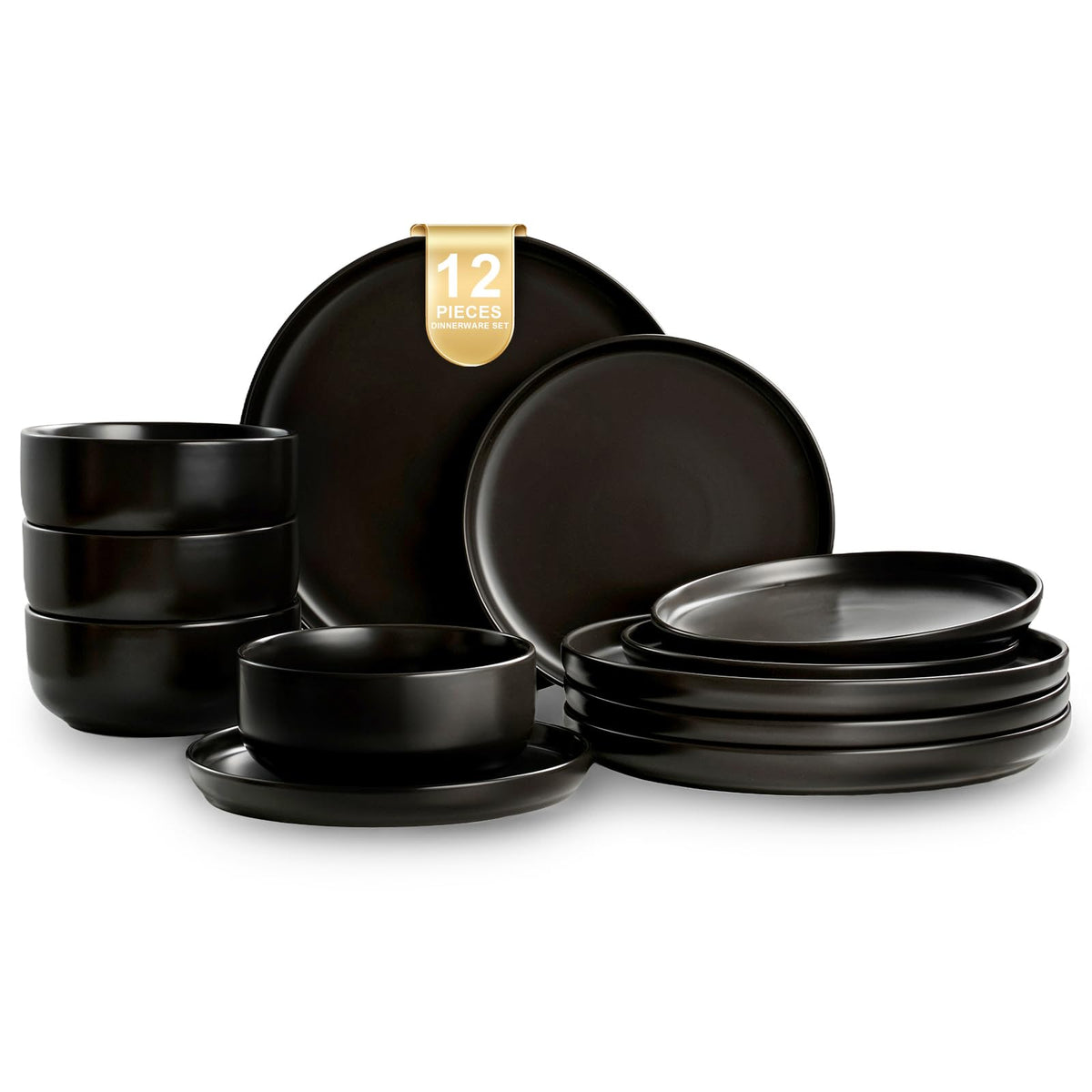 Plates and Bowls Sets, 12 Pieces Ceramic Dinnerware Set for 4, Stoneware Dishware Dishes Set, Scratch Resistant