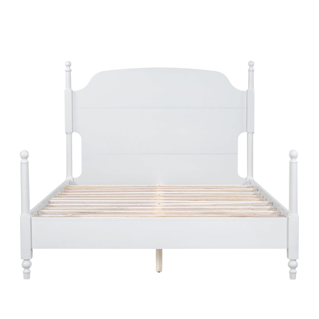 Traditional Solid Wood 4-Poster Bed Frame, Mid-Century Modern Farmhouse Platform Bed with Arched Camelback