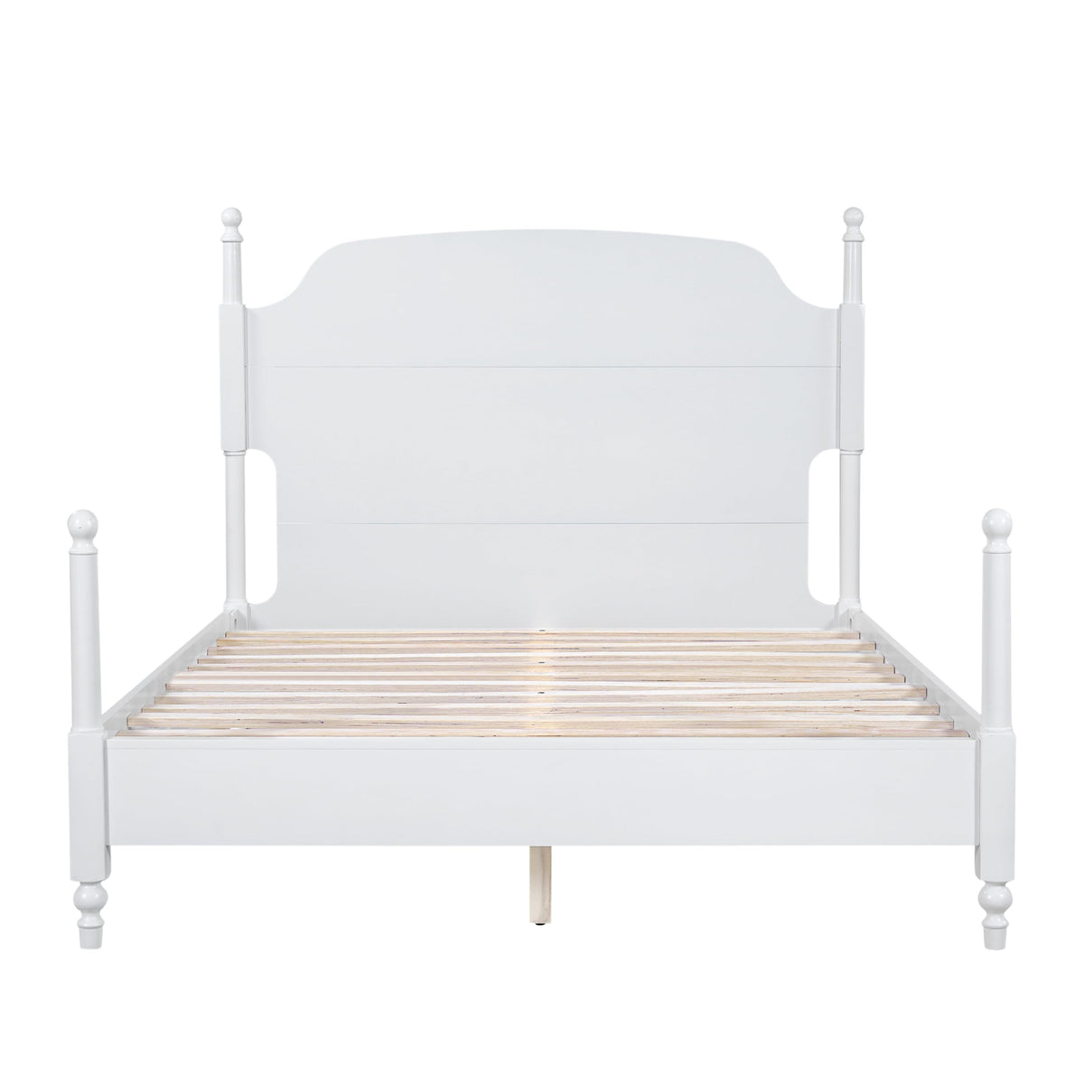 Traditional Solid Wood 4-Poster Bed Frame, Mid-Century Modern Farmhouse Platform Bed with Arched Camelback