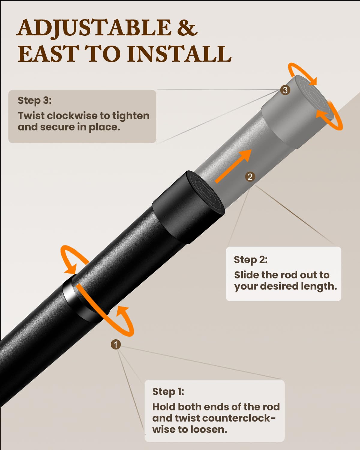 Closet Rod, 17-69 IN Closet Rods for Hanging Clothes, Black