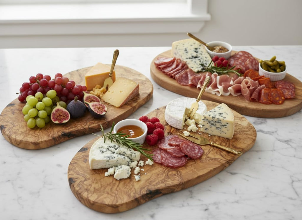 Olive Wood Cutting Board - 20 x 10 Inch for Charcuterie, Cheese - Wooden Serving Tray with Rustic Edge, Extra Large