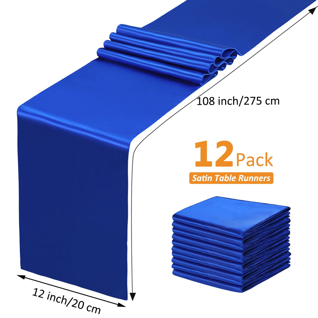 12 Pcs Royal Blue Satin Table Runner 12 x 108 inches Long