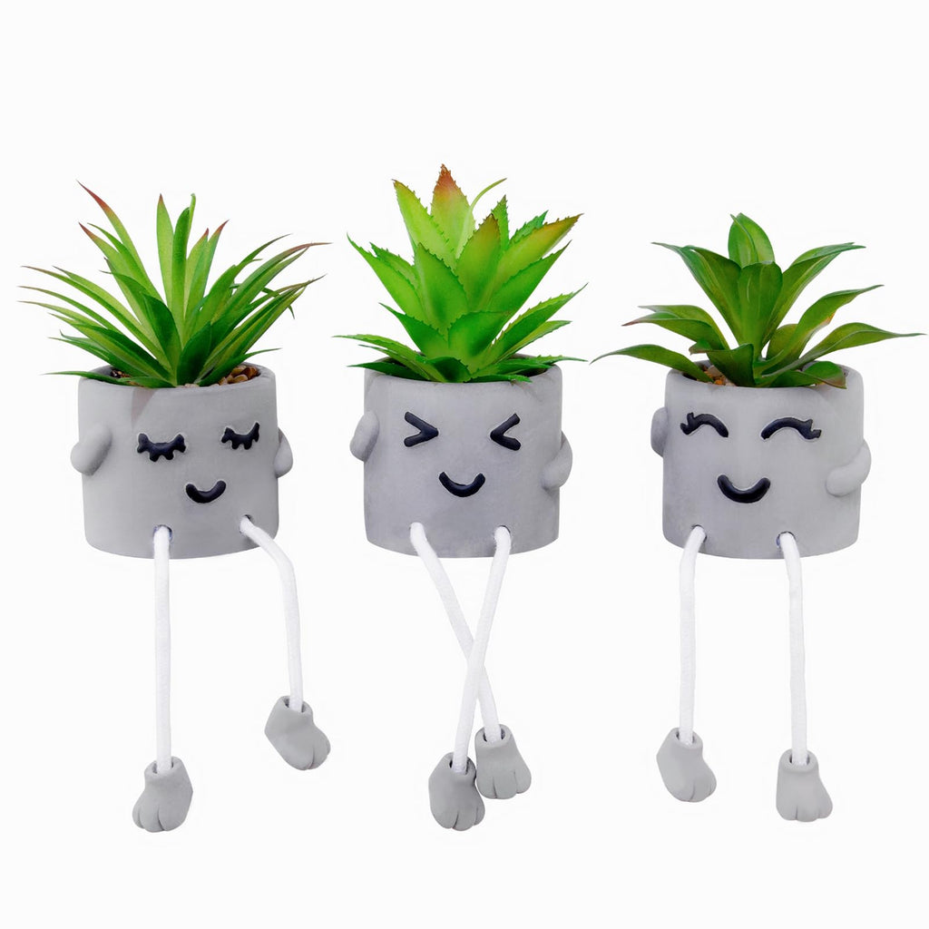 Creative Artificial Succulent Plants with Gray Pots Mini Potted Succulents Cute Fake Plants Succulents with Hanging