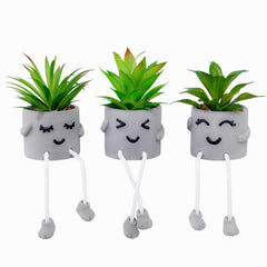 Creative Artificial Succulent Plants with Gray Pots Mini Potted Succulents Cute Fake Plants Succulents with Hanging