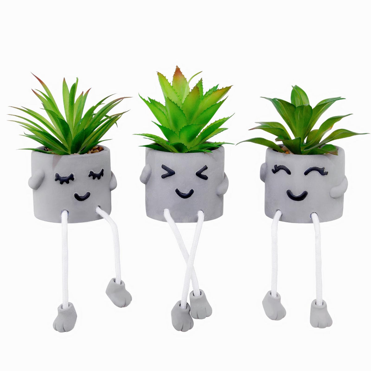 Creative Artificial Succulent Plants with Gray Pots Mini Potted Succulents Cute Fake Plants Succulents with Hanging