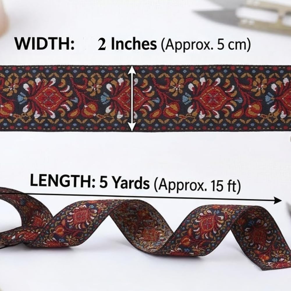 Vintage Jacquard Ribbon, 2-Inch Wide