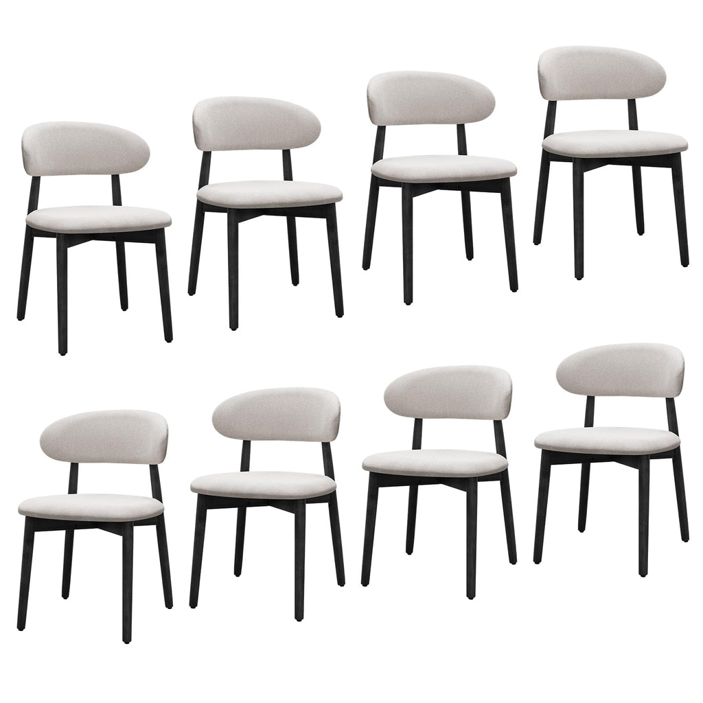 Farmhouse Set of 8, Mid Century Modern Fabric Upholstered Kitchen Chairs, Wooden Dining Room Chair with Curved Back
