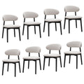 Farmhouse Set of 8, Mid Century Modern Fabric Upholstered Kitchen Chairs, Wooden Dining Room Chair with Curved Back
